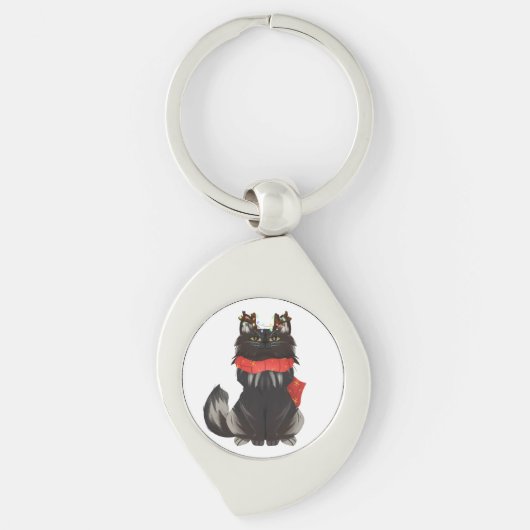 Maine Coon Kat met Kerstversiering Sleutelhanger (Voorkant)
