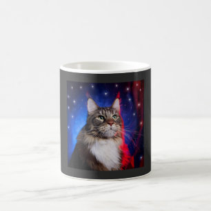 Maine Coon Kat Met Rode Witte Blauwe Aura En Sterr Koffiemok