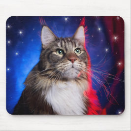 Maine Coon Kat Met Rode Witte Blauwe Aura En Sterr Muismat