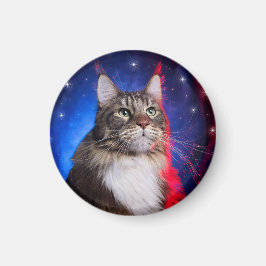 Maine Coon kat met rood wit blauw aura en sterren Magneet