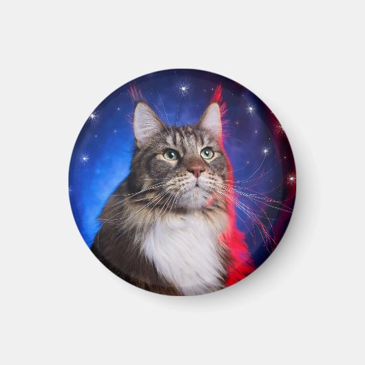 Maine Coon kat met rood wit blauw aura en sterren Magneet (Voorkant)