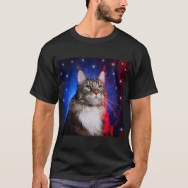 Maine Coon kat met rood wit blauw aura en sterren T-shirt