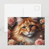 Maine Coon kat met roze bloemen Briefkaart (Voorkant / Achterkant)