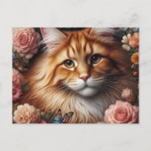 Maine Coon kat met roze bloemen Briefkaart (Voorkant)
