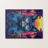 Maine Coon kat met zonnebril op een tropisch stran Legpuzzel (Horizontaal)