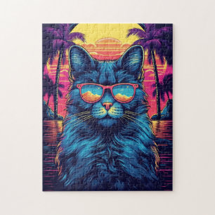 Maine Coon kat met zonnebril op een tropisch stran Legpuzzel