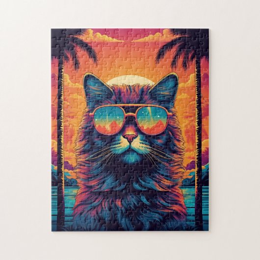 Maine Coon kat met zonnebril op het strand Legpuzzel (Verticaal)