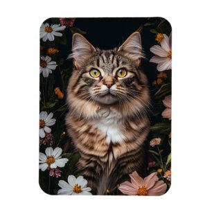 Maine Coon Kat Omgeven Door Flexibele Bloemen Magneet