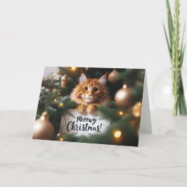 Maine Coon Kat op een Kerstboom Kaart
