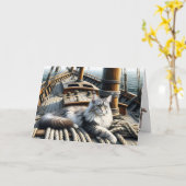 Maine Coon Kat Op Een Schip Verjaardag Kaart (Gele Bloem)
