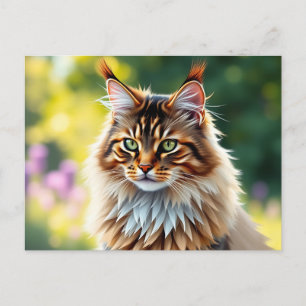 Maine Coon kat pluizig in de Natuur Briefkaart