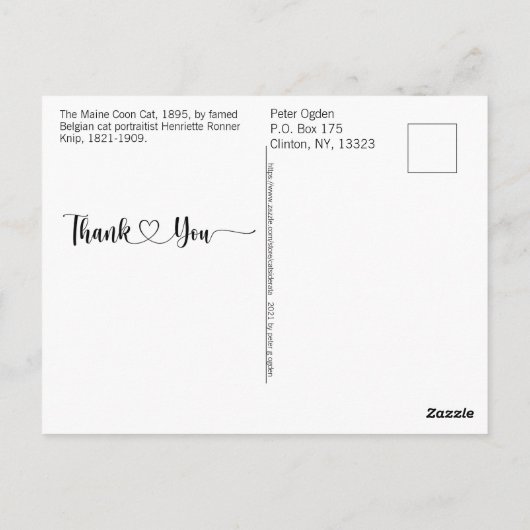 Maine Coon Kat Portret Kunst Dank u Script Hart Briefkaart (Achterkant)