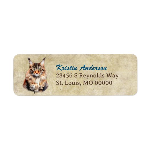 Maine Coon Kat Portret Retouradres Etiket (Voorkant)