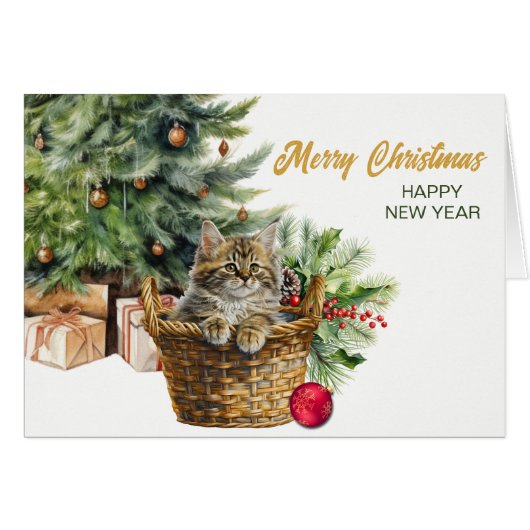 Maine Coon Kat Rieten Mand Kerstboom (Voorkant Horizontaal)