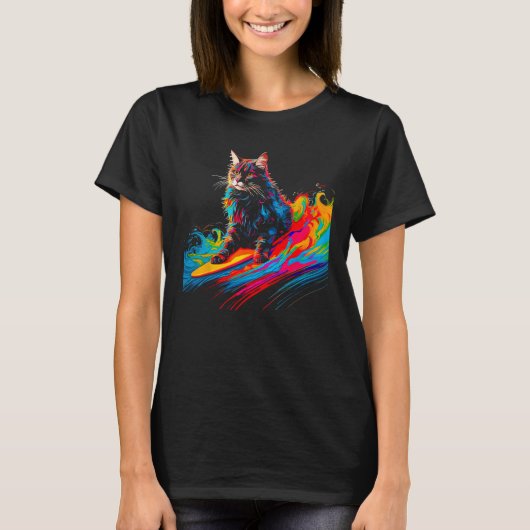 Maine Coon Kat Surft 1 T-shirt (Voorkant)