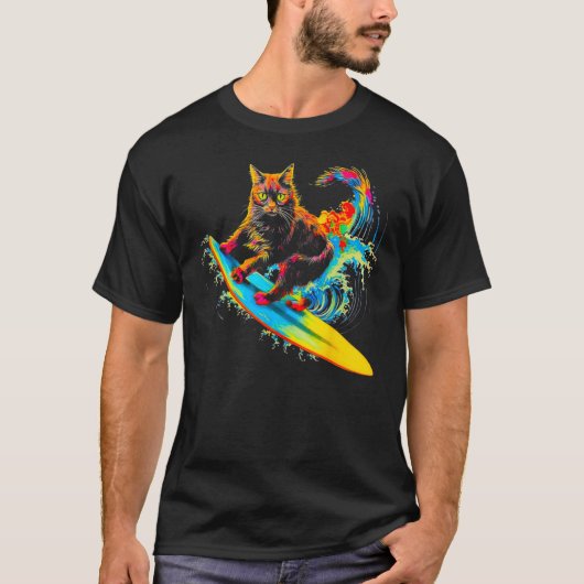 Maine Coon Kat Surft T-shirt (Voorkant)