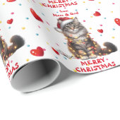 Maine Coon Kat Verpakt in Kerstverlichting Cadeaupapier (Rol Hoek)