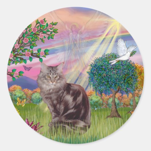Maine Coon Kat - Wolkenengel Ronde Sticker (Voorkant)