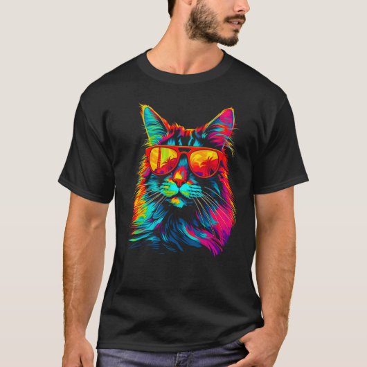 Maine Coon Kat Zonnebril T-shirt (Voorkant)