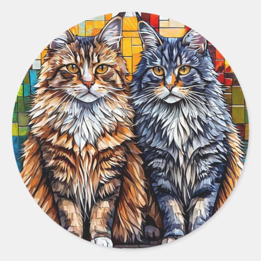 Maine Coon Katten Pluizige Kattenliefhebber Cadeau Ronde Sticker (Voorkant)