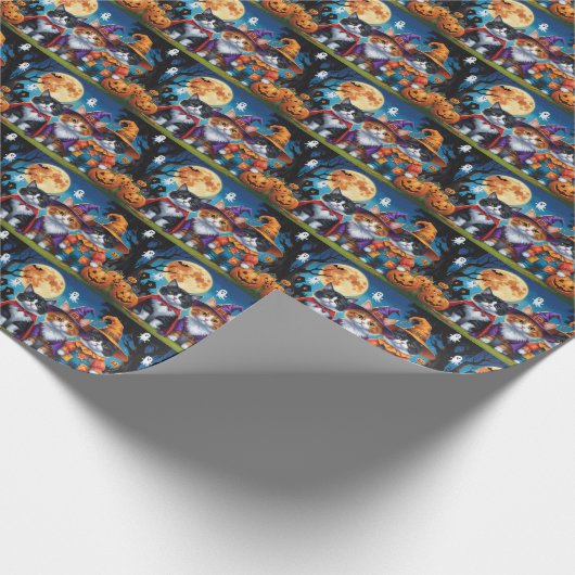 Maine Coon Katten Pompoen Halloween Grappig Cadeaupapier (Hoek)