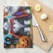 Maine Coon Katten Pompoen Halloween Grappig Theedoek (Quarter Fold)