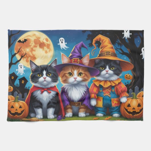 Maine Coon Katten Pompoen Halloween Grappig Theedoek (Horizontaal)