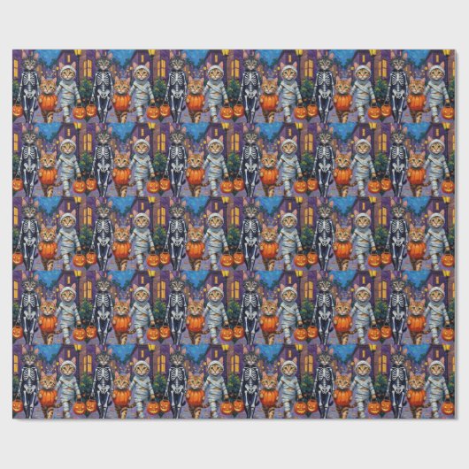 Maine Coon Katten Trick-or-Treating in Halloween Cadeaupapier (Vlak)