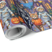 Maine Coon Katten Trick-or-Treating in Halloween Cadeaupapier (Rol Hoek)