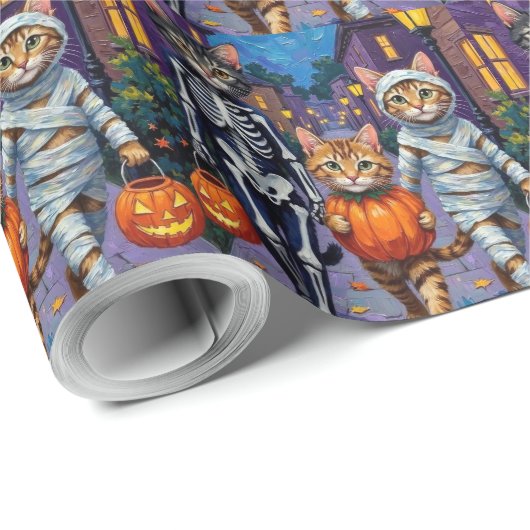 Maine Coon Katten Trick-or-Treating in Halloween Cadeaupapier (Rol Hoek)