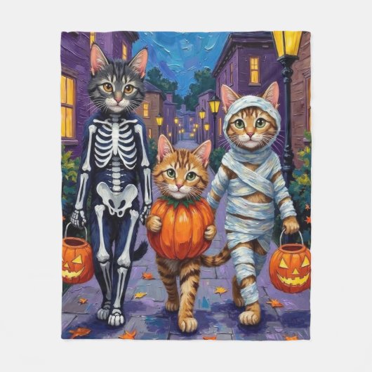 Maine Coon Katten Trick-or-Treating in Halloween Fleece Deken (Voorkant)