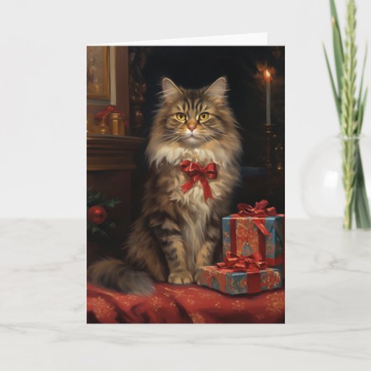 Maine Coon Kerst wenskaart Bedankkaart (Voorkant)