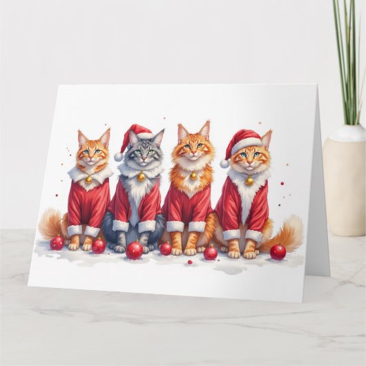 Maine Coon Kerstjurk Kerstman Hoed Kaart (Voorkant)