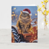 Maine Coon Kerstkat op een Oude Tractor Kaart (Gele Bloem)