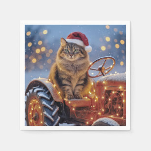 Maine Coon Kerstkat op een Oude Tractor Servet
