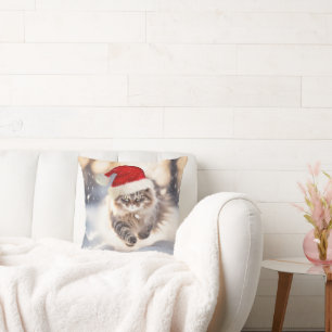 Maine Coon Kerstmis Kat In Sneeuw Kussen