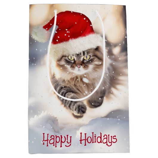 Maine Coon Kerstmis Kat In Sneeuw Medium Cadeauzakje (Voorkant)