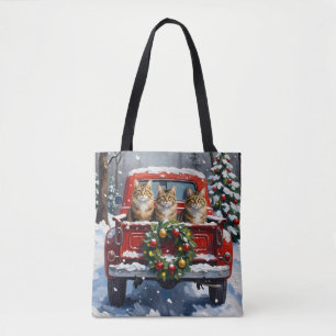 Maine Coon Kerstmis Rode Truck Vakantie Tote Bag