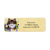 Maine Coon Kitten in Bloemen Adresetiketten Etiket (Voorkant)
