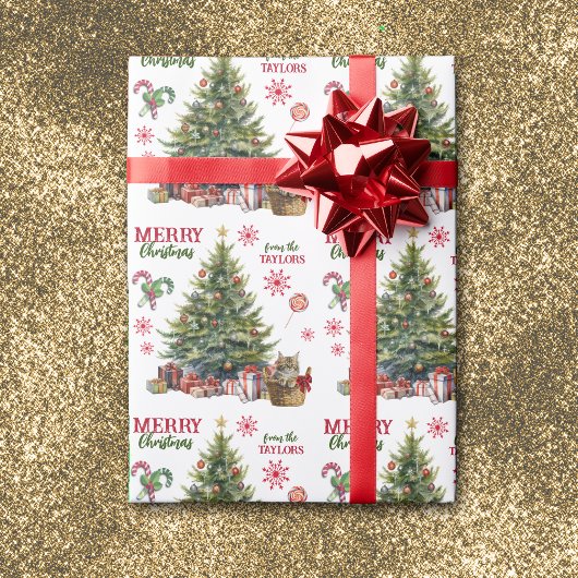 Maine Coon Kitten mand onder de kerstboom Cadeaupapier