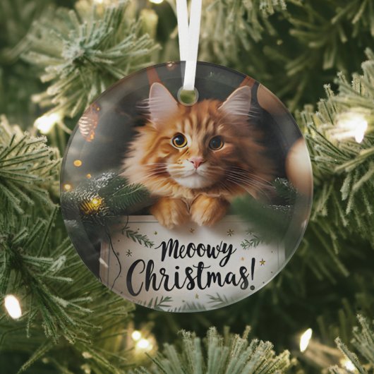 Maine Coon Kitten Meowy Christmas Glass Ornament (Insitu)