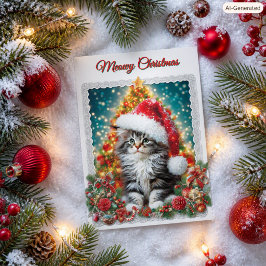 Maine Coon Kitten Meowy Kerstvakantie Feestdagen Kaart
