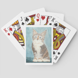 Maine Coon Kitten Originele Aquarel Schilderij Pokerkaarten