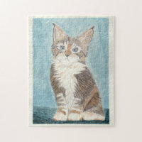 Maine Coon Kitten Originele Waterverf Schilderen