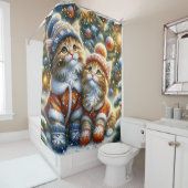 Maine Coon Kittens eerste kerstsneeuwval Douchegordijn (In situ)