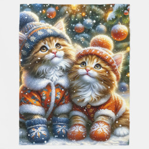 Maine Coon Kittens eerste kerstsneeuwval Fleece Deken