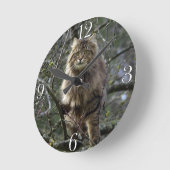 Maine Coon Long-hair Tabby Cat Animal Pet Clock Ronde Klok (Hoek)