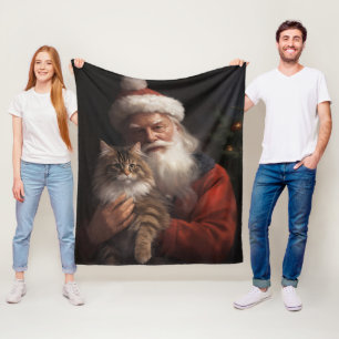 Maine Coon met Kerstman Festieve Kerst Fleece Deken