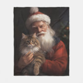 Maine Coon met Kerstman Festieve Kerst  Fleece Deken (Voorkant)