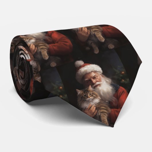 Maine Coon met Kerstman Festive Kerstmis  Stropdas (Opgerold)
